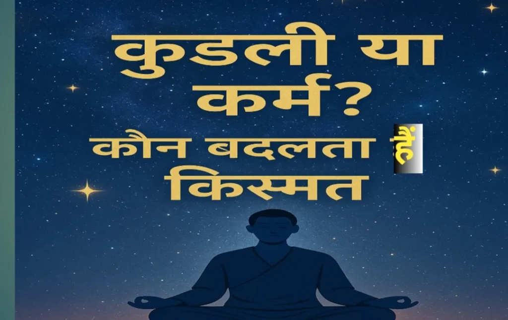 ध्यान में बैठा व्यक्ति और खुली कुंडली – ज्योतिष और कर्म से जुड़ा जीवन दर्शन