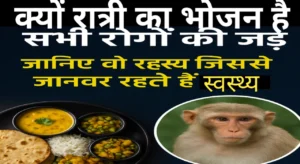 रात्रि भोजन से होने वाले रोगों का कारण और समाधान बताते हुए एक स्वास्थ्य जागरूकता चित्र।