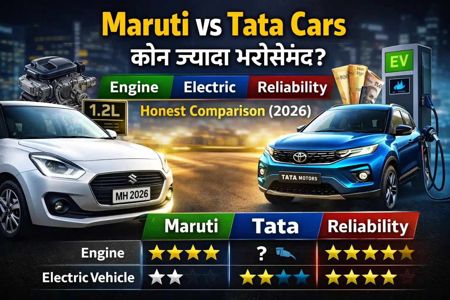 Maruti vs Tata Cars कौन ज्यादा भरोसेमंद है, engine reliability और EV comparison India