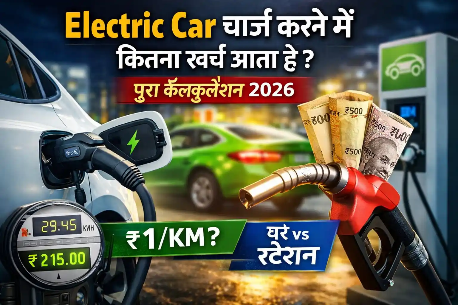 Electric Car चार्ज करने में कितना खर्च आता है, EV charging cost per km India