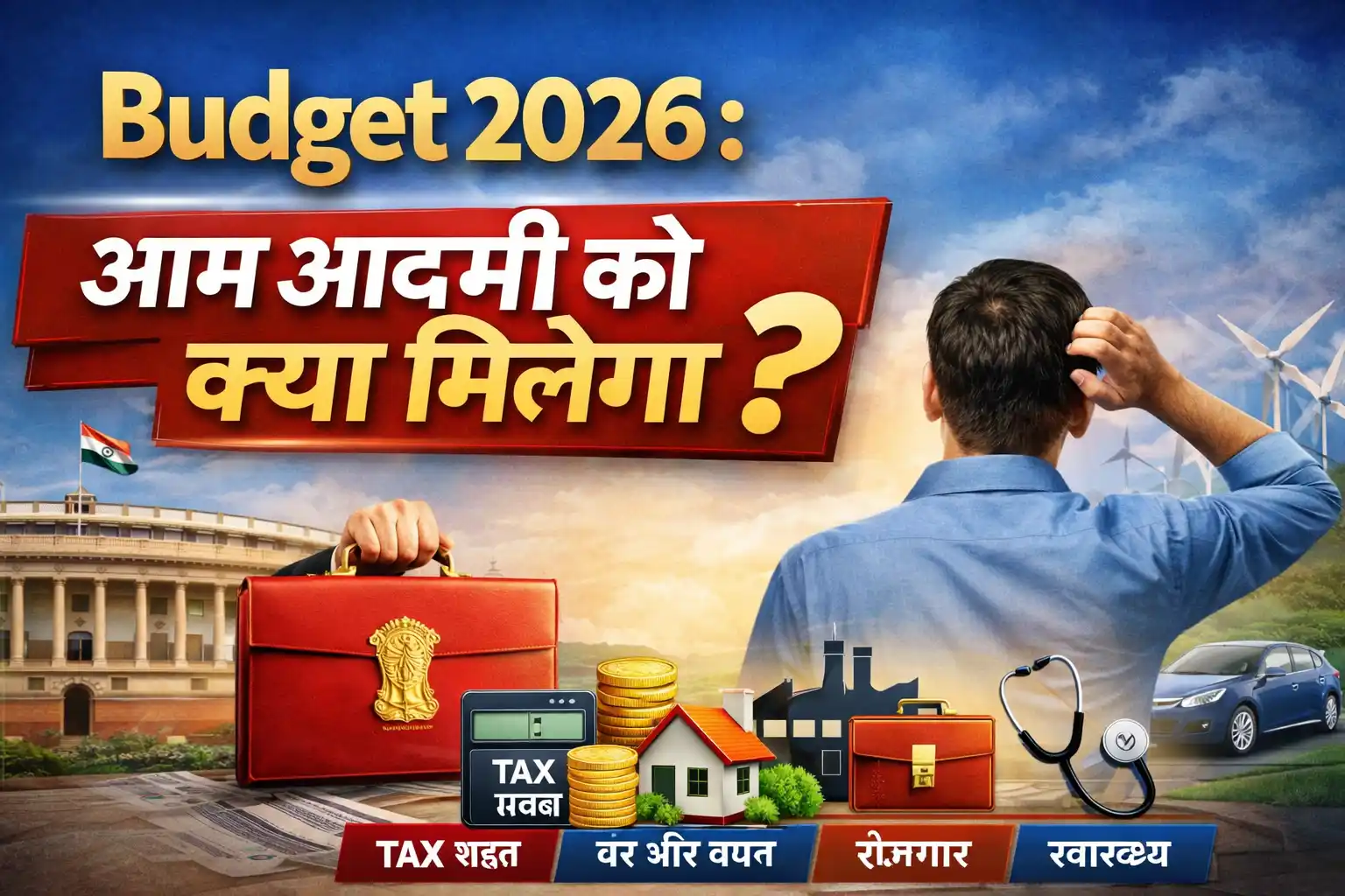 India Budget 2026 aam aadmi impact Hindi — tax relief, jobs, savings and healthcare benefits