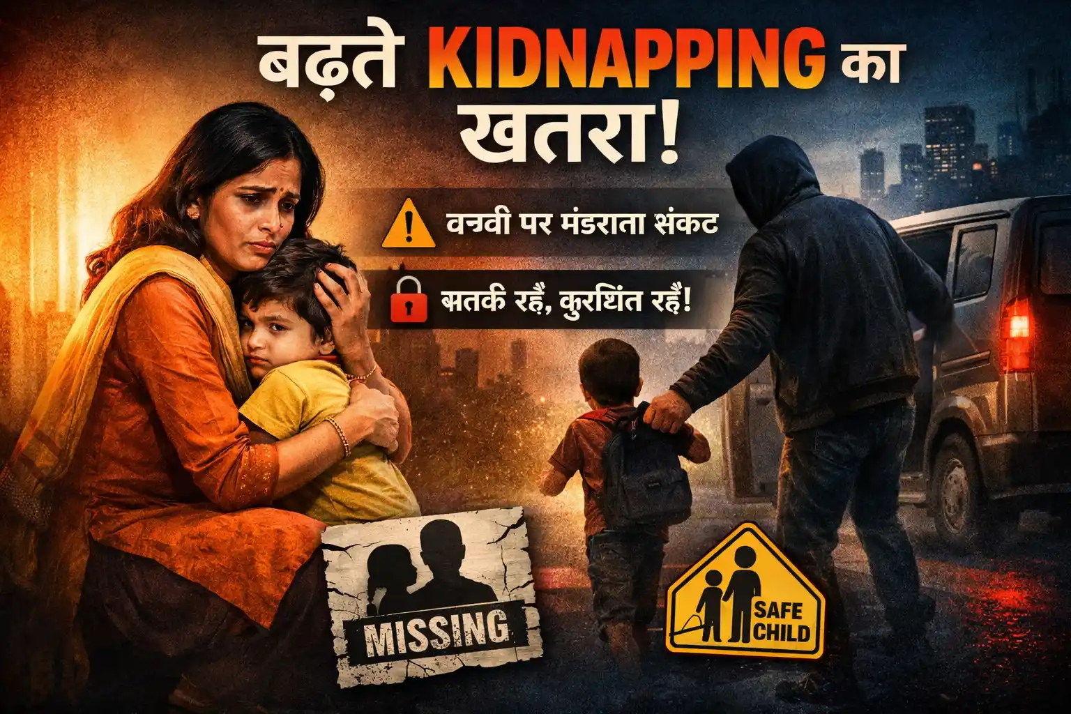 बाल सुरक्षा जागरूकता चित्र, Kidnapping से बचाव, माता-पिता और बच्चे की प्रतीकात्मक छवि