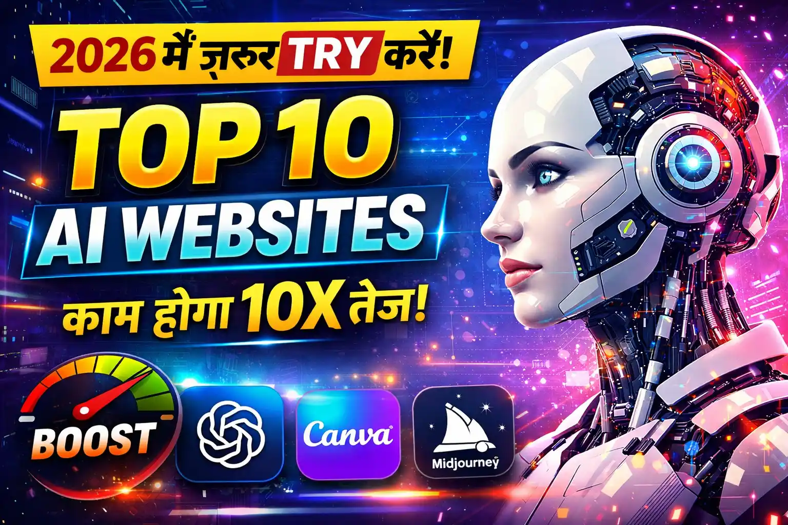 Top 10 AI Websites 2026 Hindi – Best AI Tools for Content, Design & Video